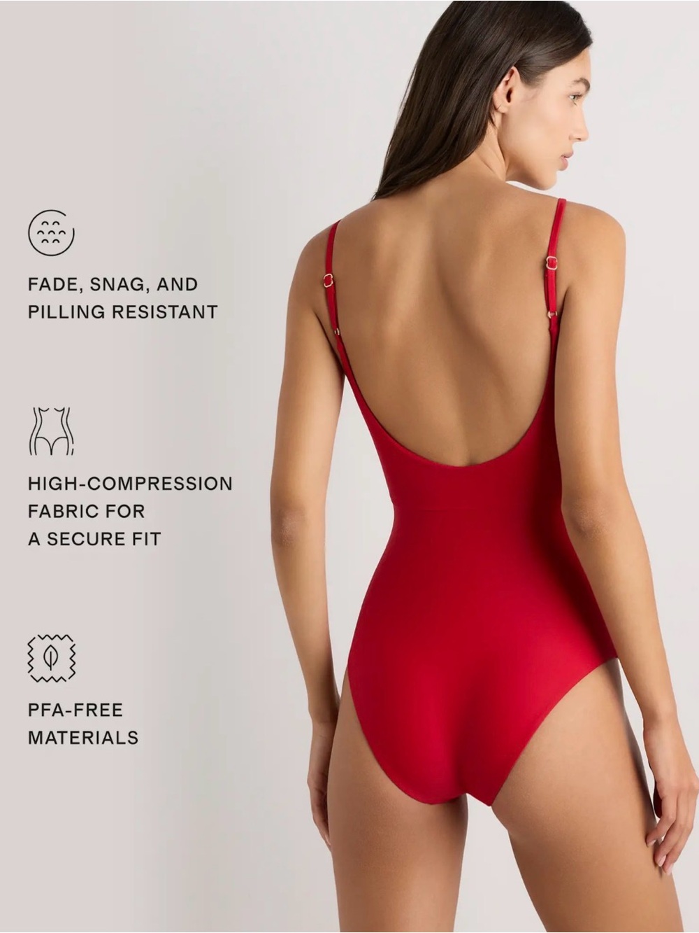 Quince Sz Medium Italian Cut Out One-Piece Swimsuit Cherry Minimalist Summer NWT - Picture 7 of 14